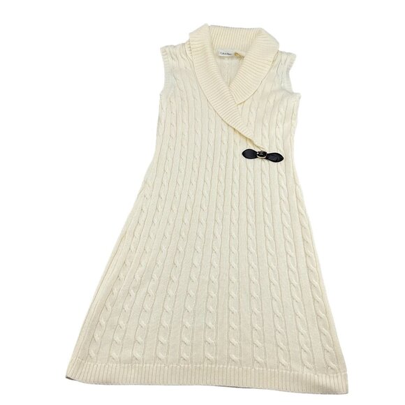 Calvin Klein Dress Women Large Ivory Shimmer Knit Buckle  Shawl Sleeveless‎ - Picture 1 of 10